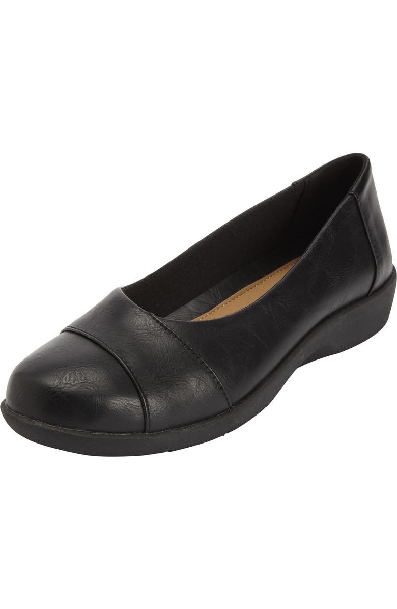 Comfortview The Gab Faux Leather Slip On Flat, Main, color, Black