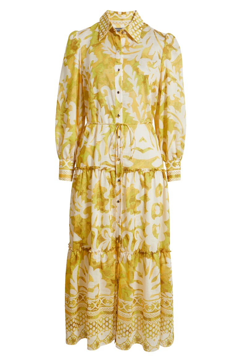 Mixed Print Long Sleeve Tiered Shirtdress, Alternate, color, YELLOW/ GREEN