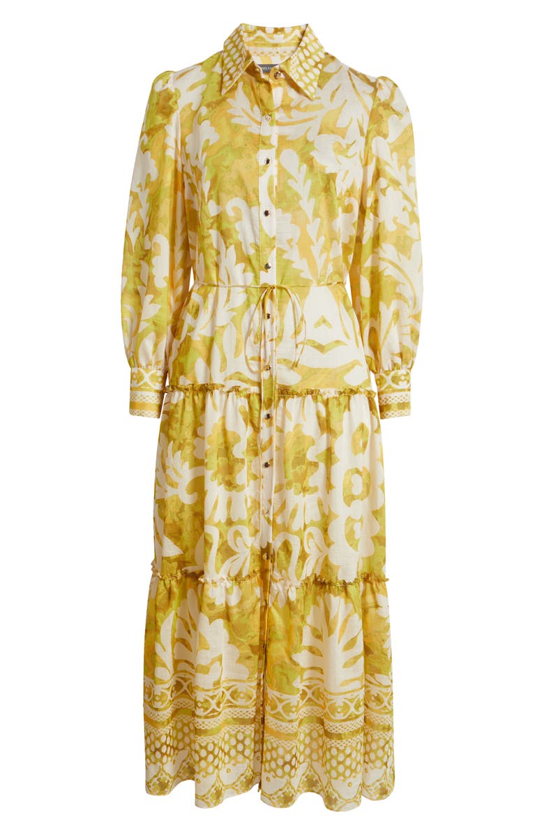 Julia Jordan Mixed Print Long Sleeve Tiered Shirtdress, Alternate, color, Yellow/ Green