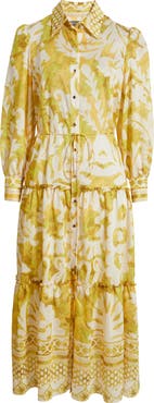 Julia Jordan Mixed Print Long Sleeve Tiered Shirtdress