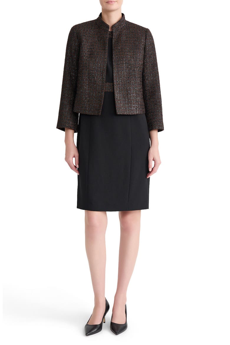 Stand Collar Tweed Jacket, Alternate, color, RICH CHOCOLATE/ BLACK
