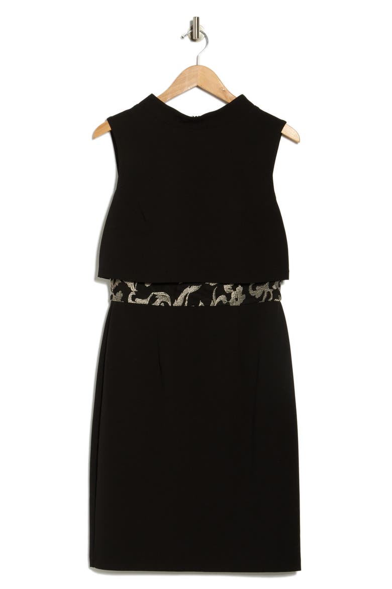 Embroidered Mock Neck Dress, Alternate, color, BLACK/GOLD