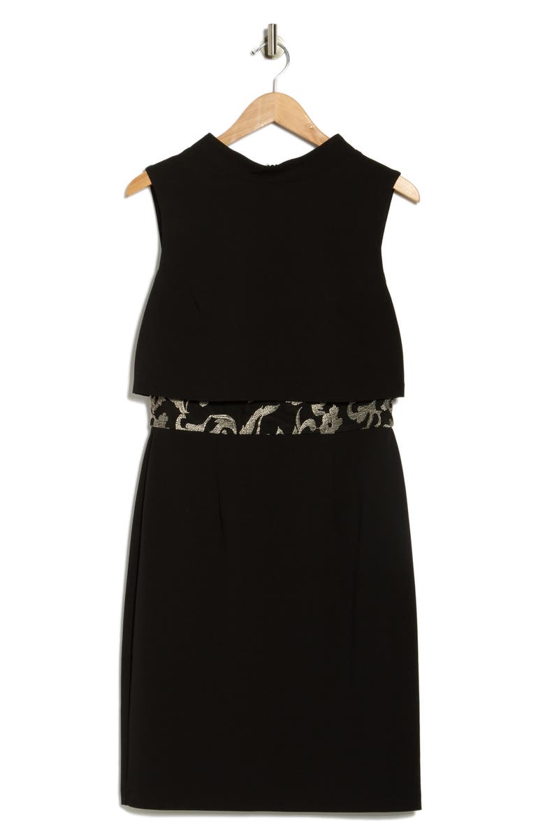 Connected Apparel Embroidered Mock Neck Dress, Alternate, color, Black/Gold