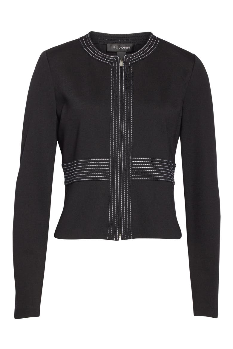 Defined Topstitching Milano Knit Jacket, Alternate, color, CAVIAR