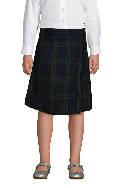 School Uniform Girls Slim Side Pleat Plaid Skort Above Knee