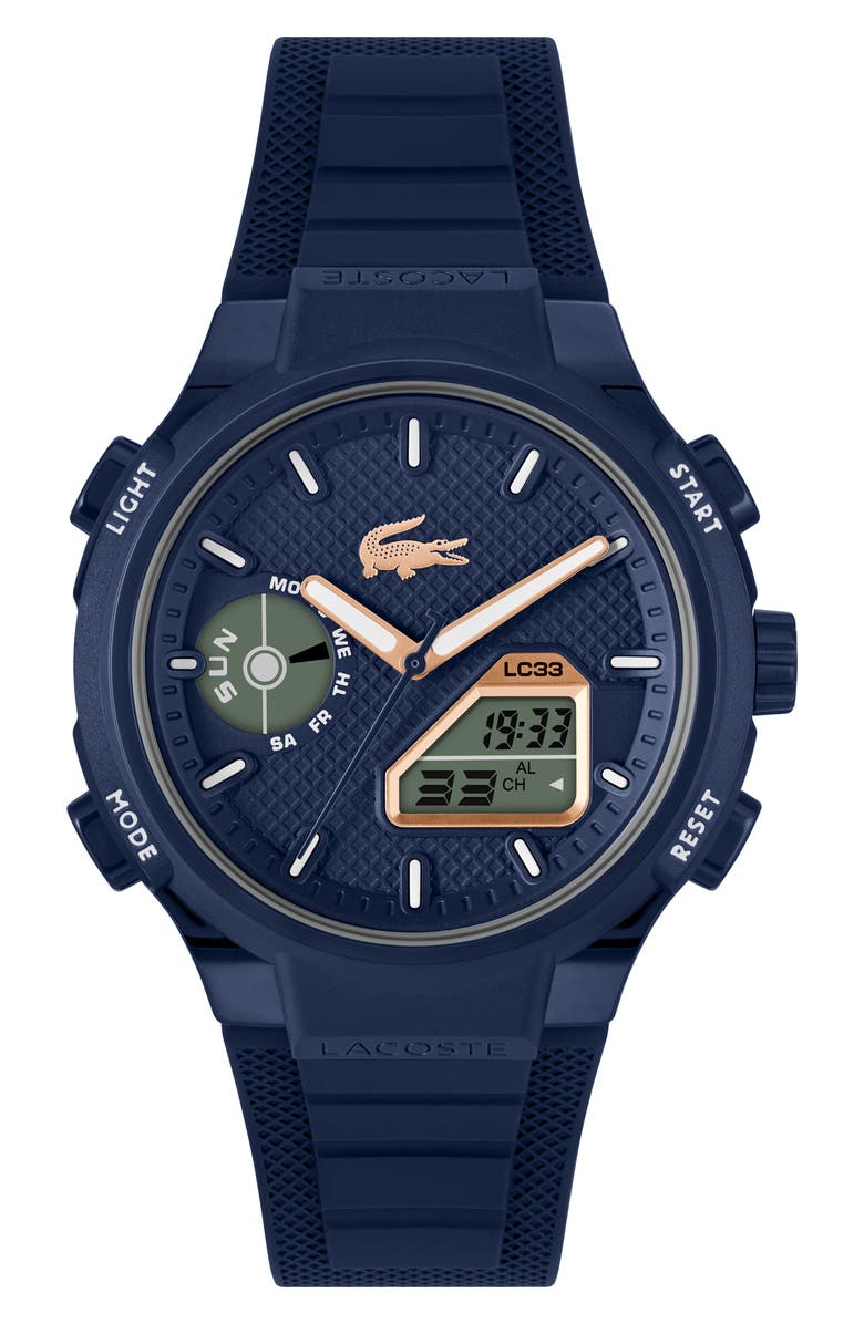 Lacoste LC33 Silicone Strap Watch, 45mm, Main, color, Navy