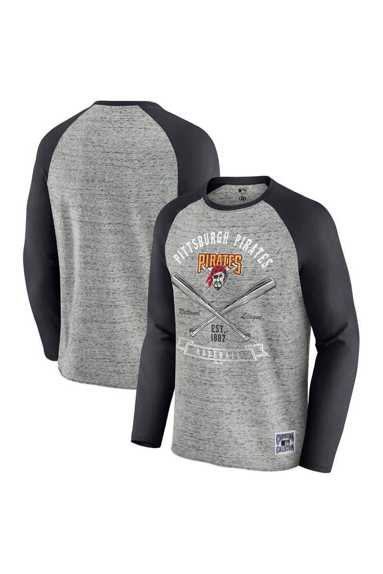 Men's Darius Rucker Collection by Fanatics  Heather Gray Pittsburgh Pirates Raw Edge Raglan Long Sleeve Baseball T-Shirt, Alternate, color, Heather Gray