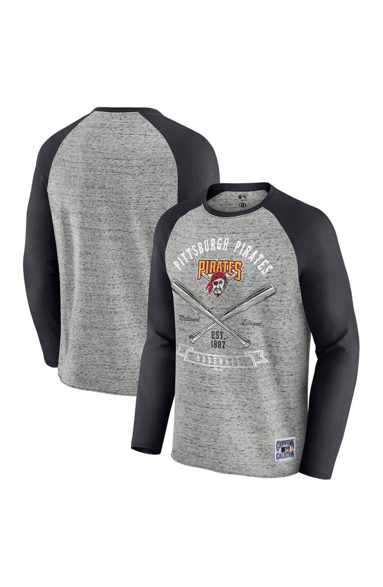 Darius Rucker Collection by Fanatics Men's Darius Rucker Collection by Fanatics Heather Gray Pittsburgh Pirates Raw Edge Raglan Long Sleeve Baseball T-Shirt, Alternate, color, Heather Gray