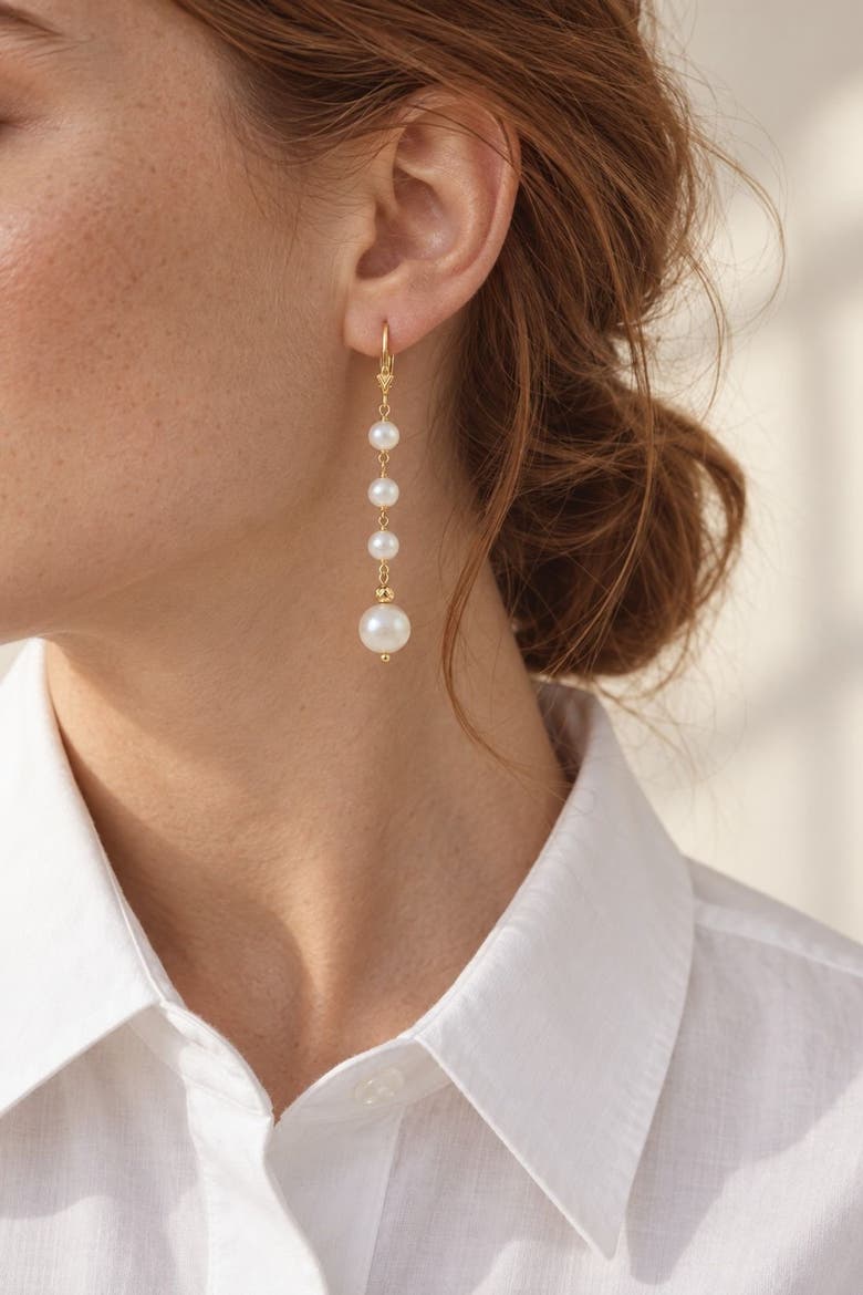 Freshwater Pearl Earrings in 14K Gold, Alternate, color, White