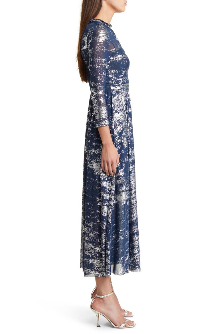 Iggiey Metallic Print Long Sleeve Dress, Alternate, color, NAVY