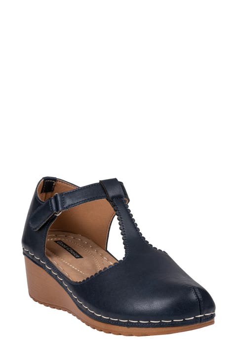 Mondo Faux Leather T-Strap Wedge Clog