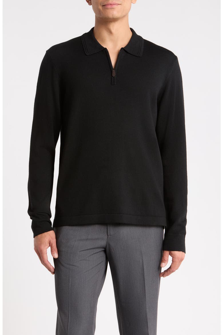 Merino Wool Quarter Zip Sweater, Main, color, BLACK