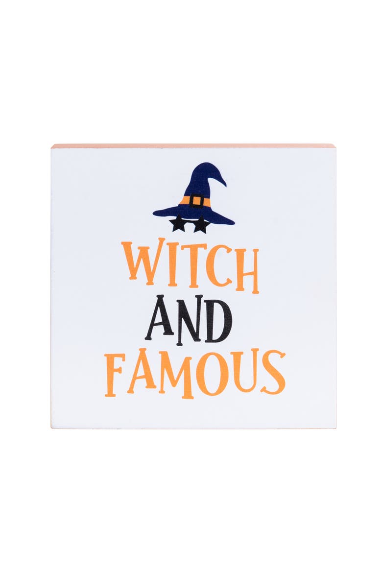 5" Witch Hat "Witch And Famous" Script Halloween Shelf Sitter Decoration, Main, color, Orange