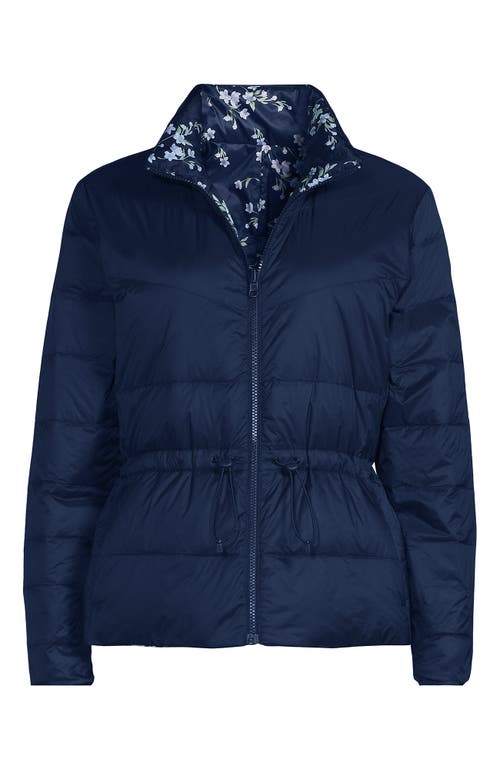 Lands' End Wanderweight Reversible Packable Down Jacket In Navy/deep Sea Navy Floral