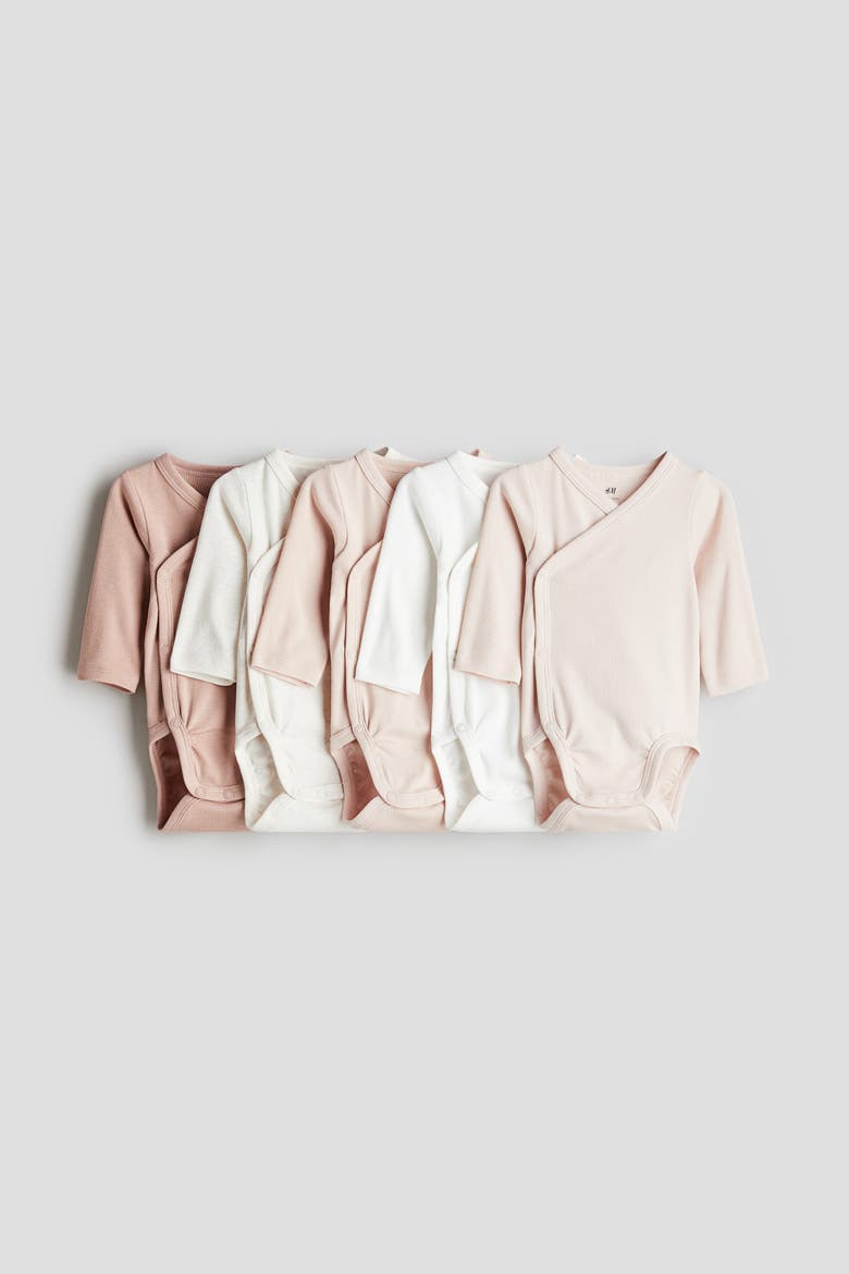 5-pack Wrapover Bodysuits, Alternate, color, Dusty pink/white