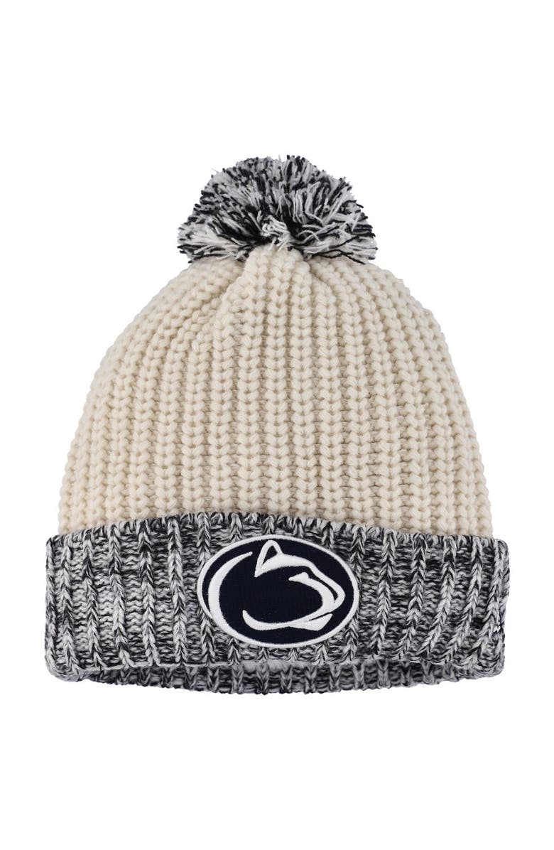 New Era Girls Youth New Era Cream Penn State Nittany Lions Fresh Cuffed Knit Hat with Pom, Main, color, 