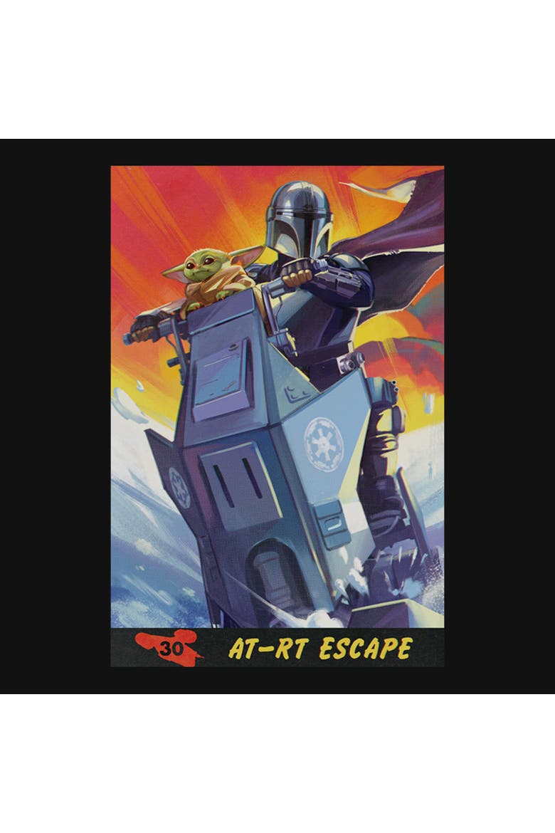 Girls Star Wars The Mandalorian and Grogu AT RT Escape Comic Art T Shirt, Alternate, color, Black