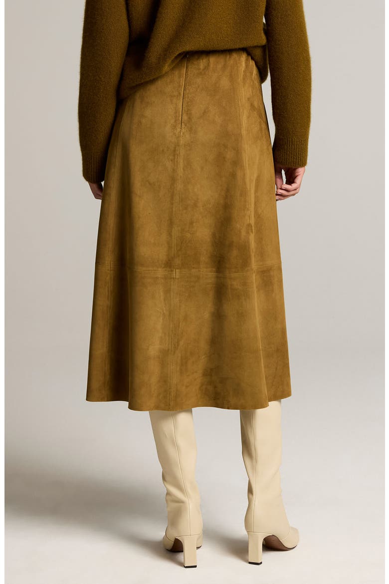 Suede Midi Skirt, Alternate, color, MOSS OCHRE