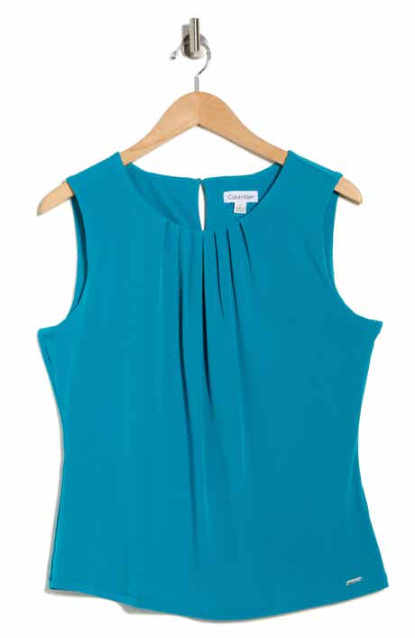 Calvin Klein Solid Pleated Front Sleeveless Top