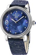 GV2 Ravenna Mother of Pearl Diamond Suede Embossed Strap Watch, 37mm - 0.053 ctw