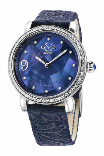 Ravenna Mother of Pearl Diamond Suede Embossed Strap Watch, 37mm - 0.053 ctw