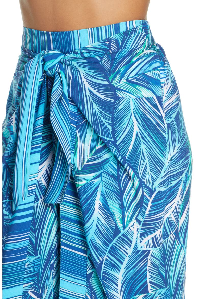 Sketched Leaves Side Slit Cover-Up Pants, Alternate, color, POOL