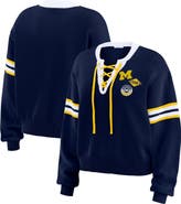 WEAR by Erin Andrews Women's WEAR by Erin Andrews Navy Michigan Wolverines Lace-Up Pullover Sweater
