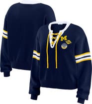 WEAR by Erin Andrews Women's WEAR by Erin Andrews Navy Michigan Wolverines Lace-Up Pullover Sweater