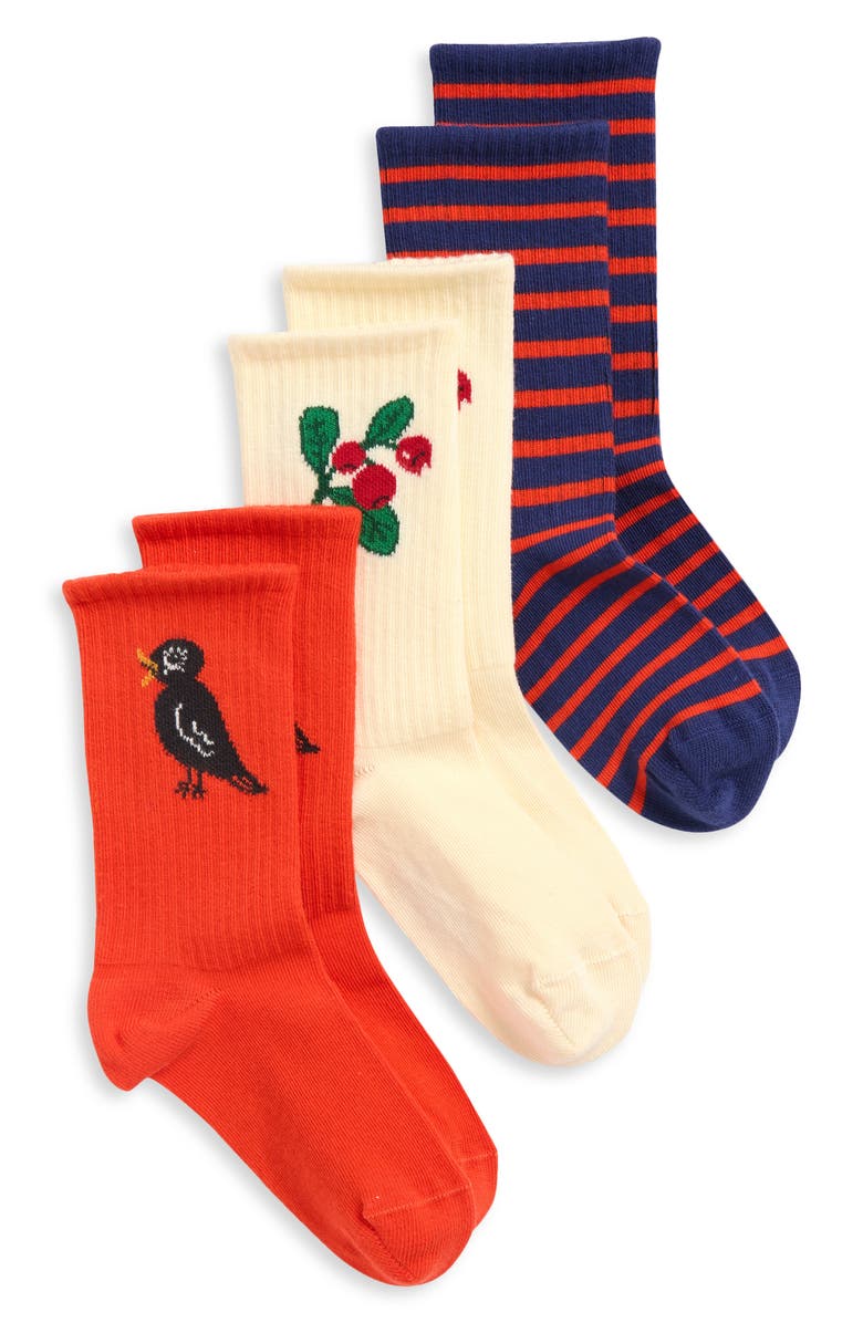 Mini Rodini Kids' Assorted 3-Pack Stretch Cotton Blend Crew Socks, Main, color, Ivory Multi