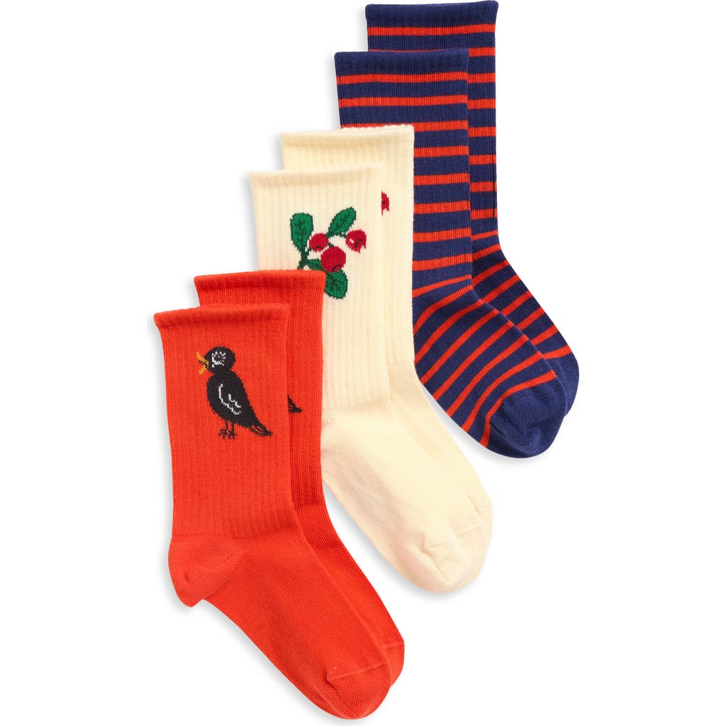 Mini Rodini Kids' Assorted 3-Pack Stretch Cotton Blend Crew Socks in Ivory Multi  product