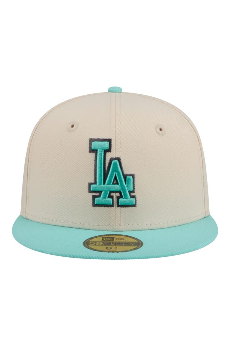 Men's New Era Light Beige/Turquoise Los Angeles Dodgers Two-Tone Color Pack 59FIFTY Fitted Hat, Alternate, color, Light Beige