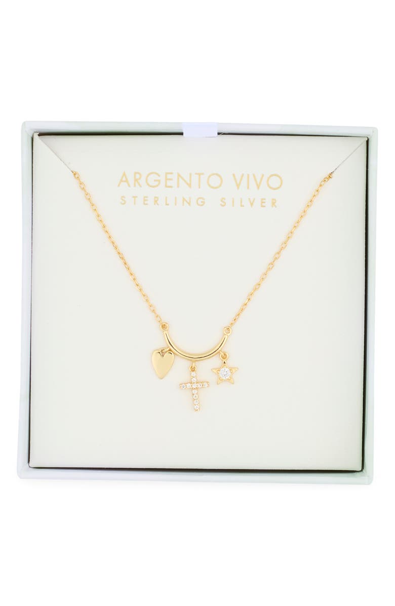 Argento Vivo Sterling Silver Heart, Cross & Star Charm Necklace, Main, color, Gold