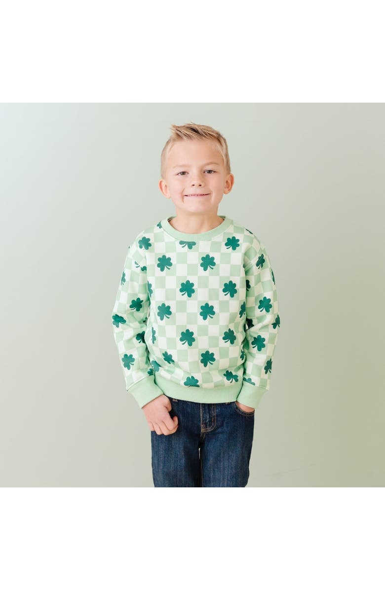 Sweet Wink Shamrock Checkered St. Patrick's Day Sweatshirt, Alternate, color, Sage