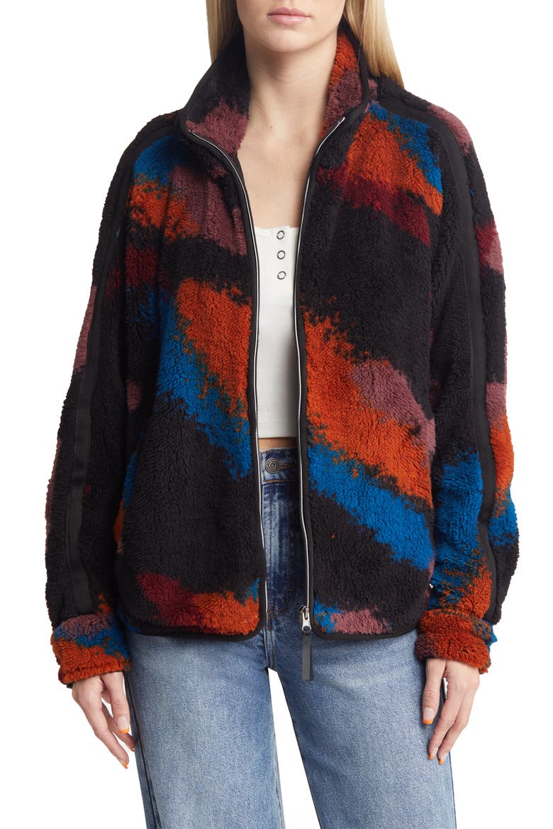 Patterned High Pile Fleece Jacket, Main, color, BLACK MULTI BRUSH STROKE