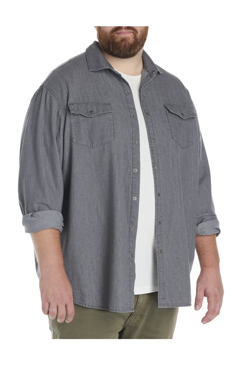 True Nation by DXL Big & Tall Washed Denim Sport Shirt, Alternate, color, Grey