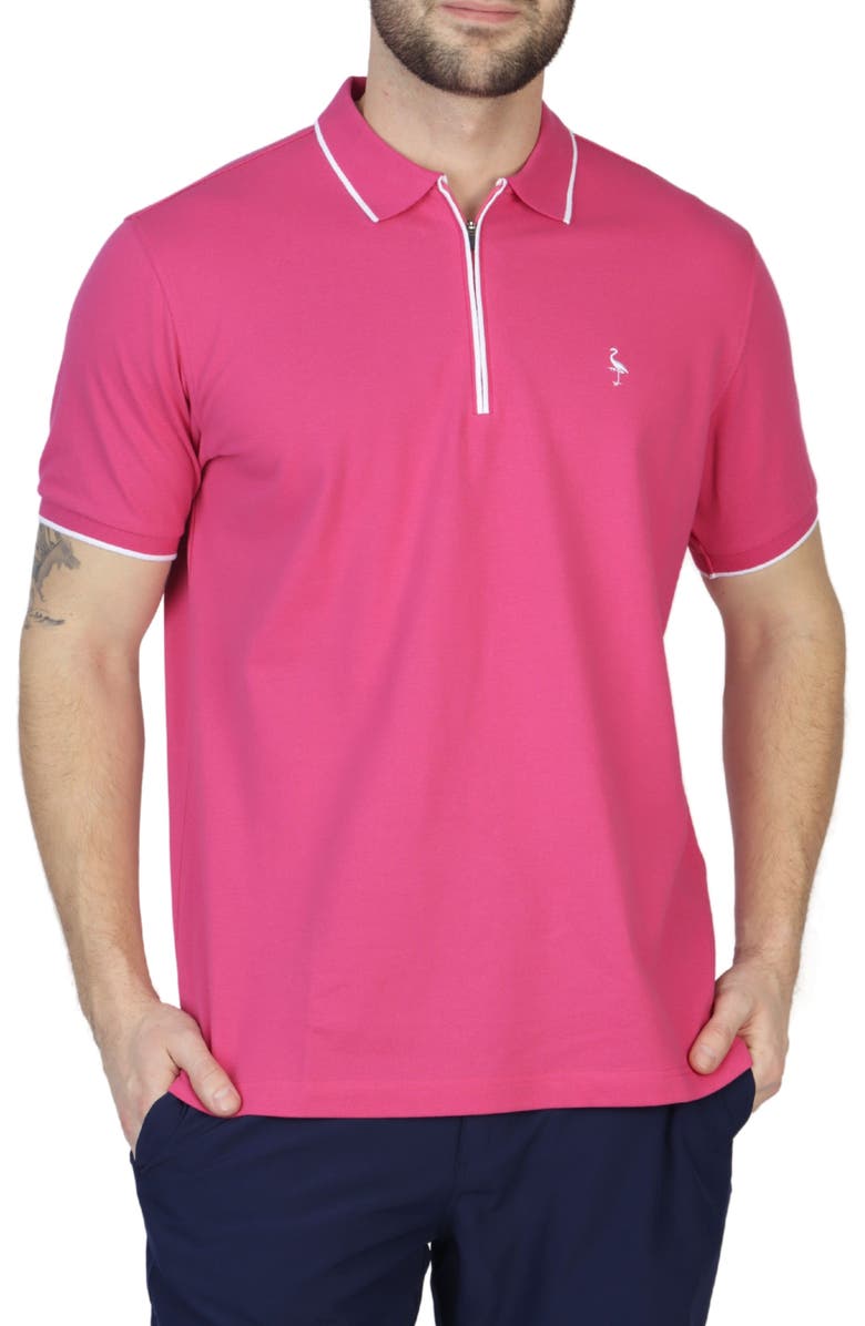 TailorByrd Micro Tipped Piqué Zip Polo, Main, color, Flamingo Pink