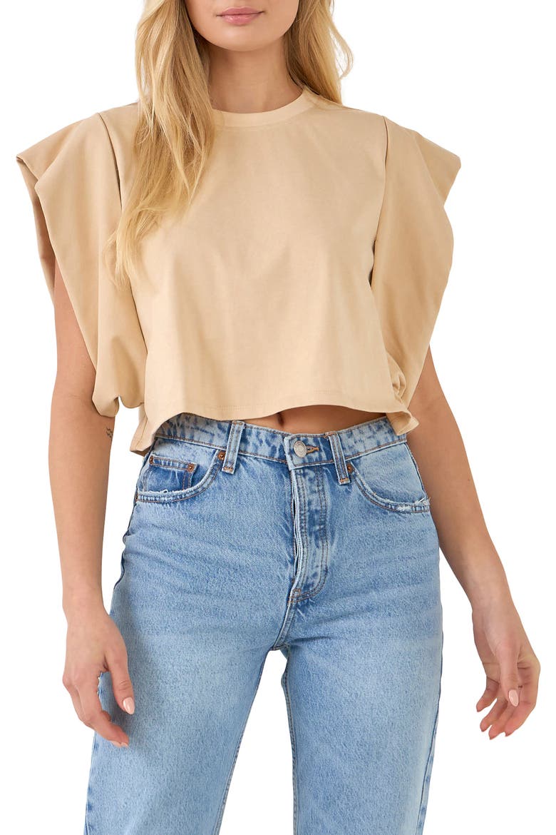 Drop Shoulder Crop Top, Alternate, color, BEIGE