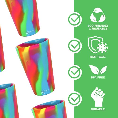 Silipint Silicone Pint Glasses 4 Pack Hippie Hops 16oz Unbreakable Cups