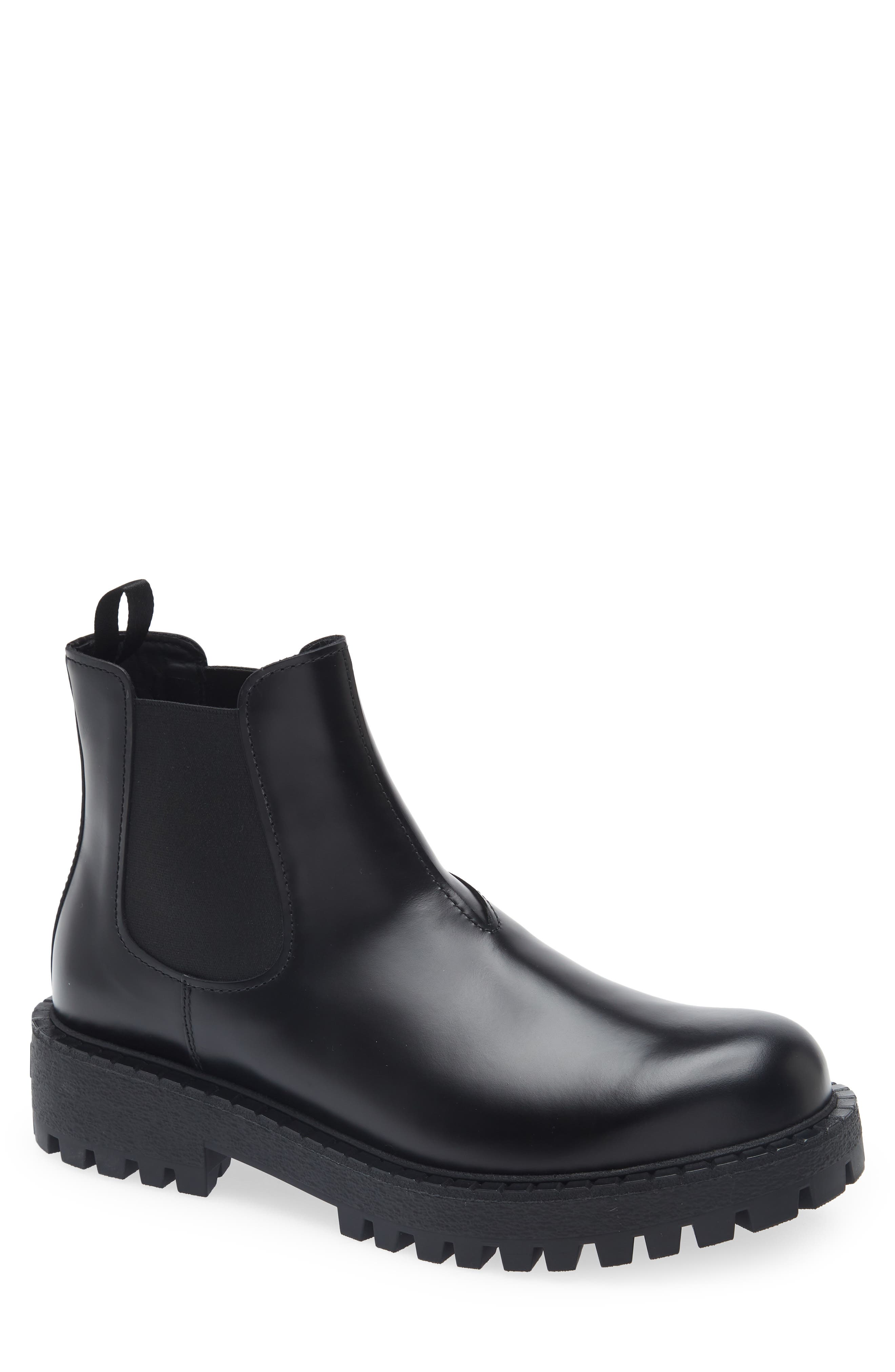 Prada Folder Chelsea Boot, Main, color, Nero