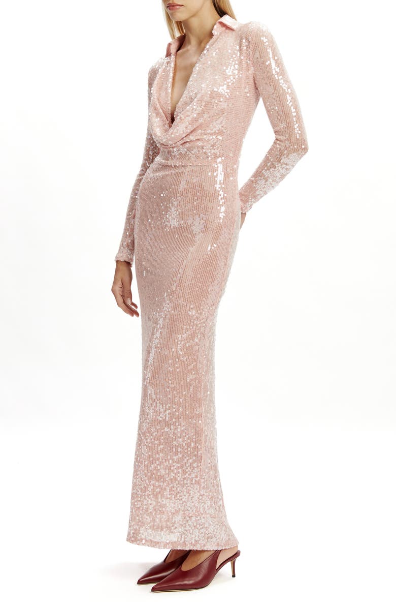 Bardot Lorel Sequin Plunge Long Sleeve Maxi Dress, Alternate, color, Bliss Pink