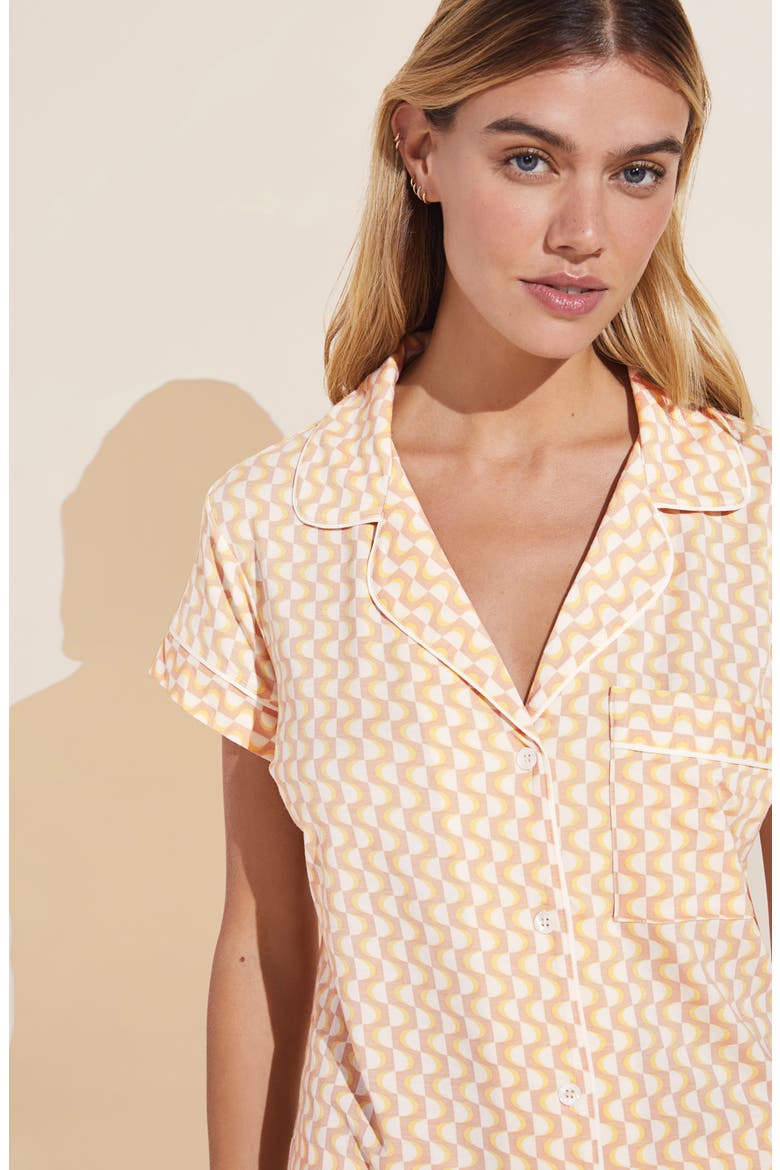 Gisele Printed Short Pajamas, Alternate, color, RETRO GEO OAT/IVORY