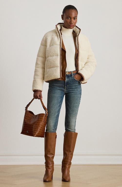Ralph Lauren Lauren  Faux Shearling Puffer Jacket In White