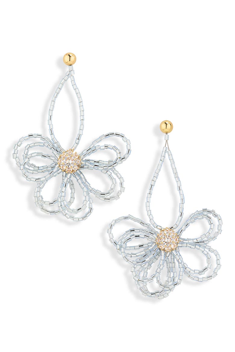 Beaded Flower Drop Earrings, Main, color, GOLD/ GREY