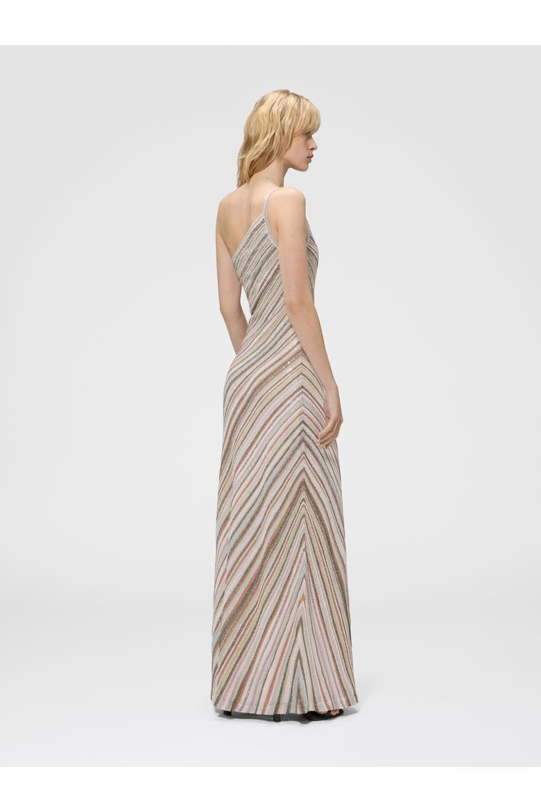 One-shoulder Striped Long Dress With Sequins, Alternate, color, Pink