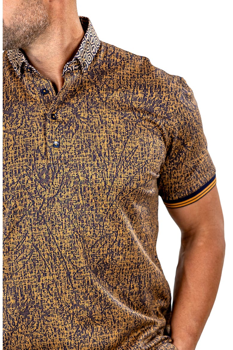 Marthyr Grid Print Contrast Collar Cotton Polo, Alternate, color, YELLOW