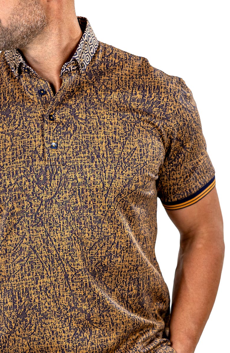 Maceoo Marthyr Grid Print Contrast Collar Cotton Polo, Alternate, color,