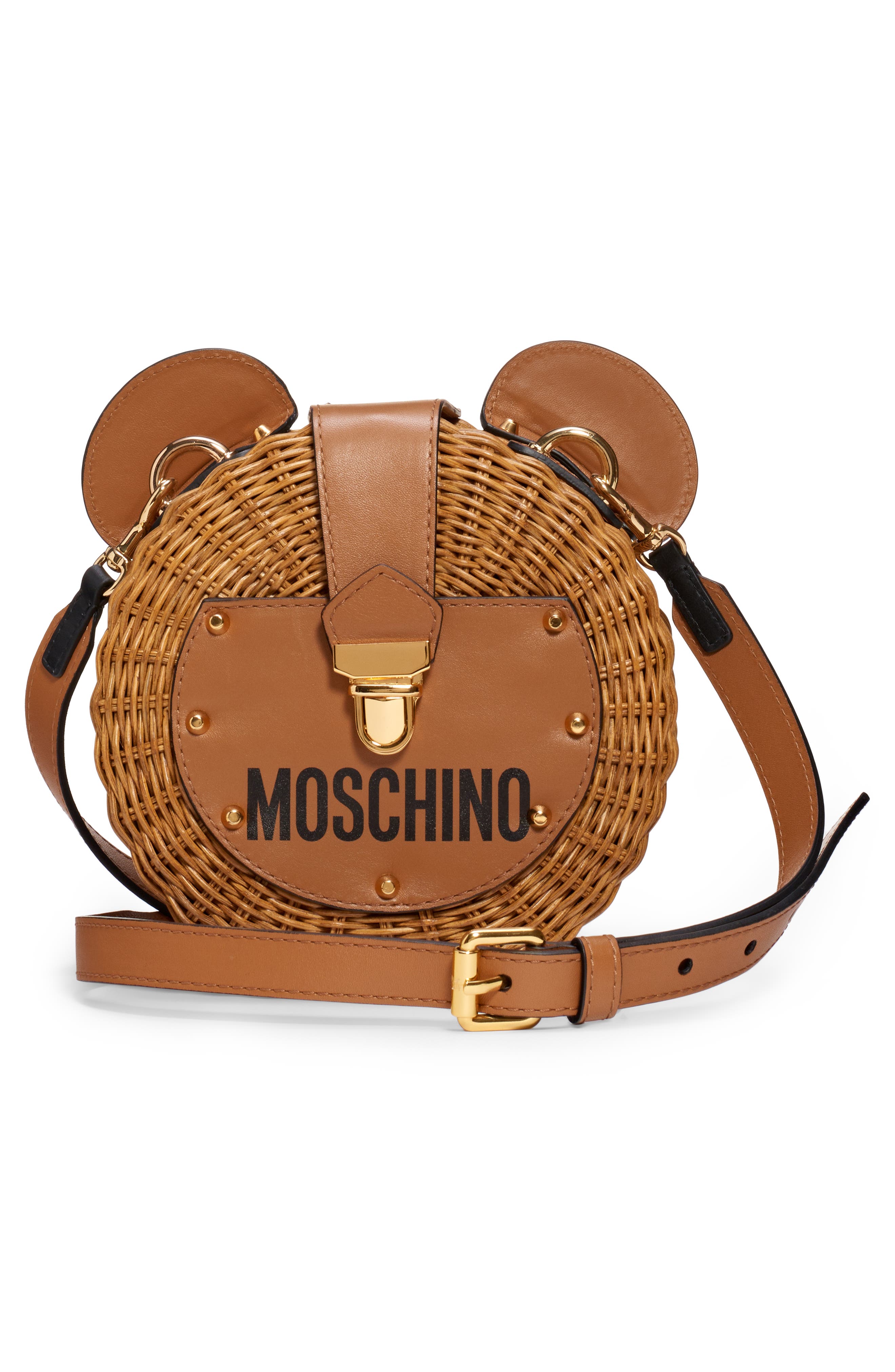 Moschino Straw Teddy Crossbody Bag, Alternate, color, 