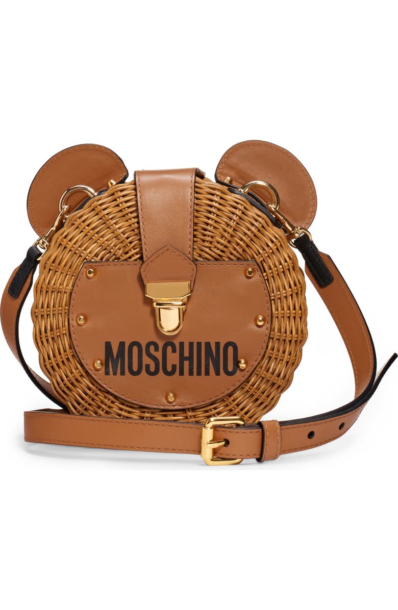Moschino Straw Teddy Crossbody Bag, Alternate, color,