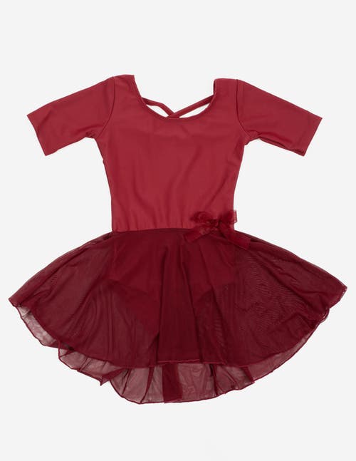 Leveret Girls Short Sleeve Skirted Leotard In Burgundy
