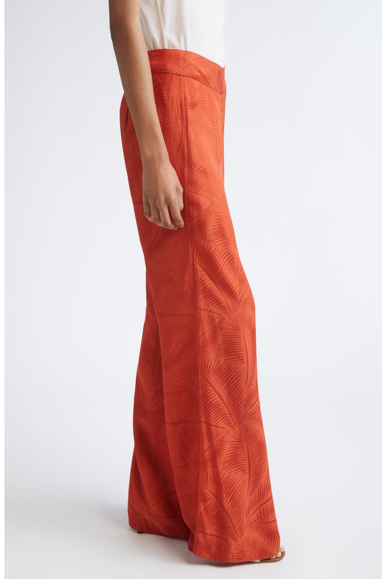Laid Back Energy Palm Jacquard Wide Leg Satin Pants, Alternate, color, RUST